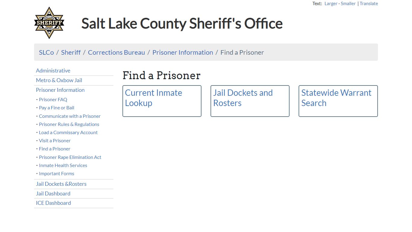 Find a Prisoner - Sheriff | SLCo - Salt Lake County